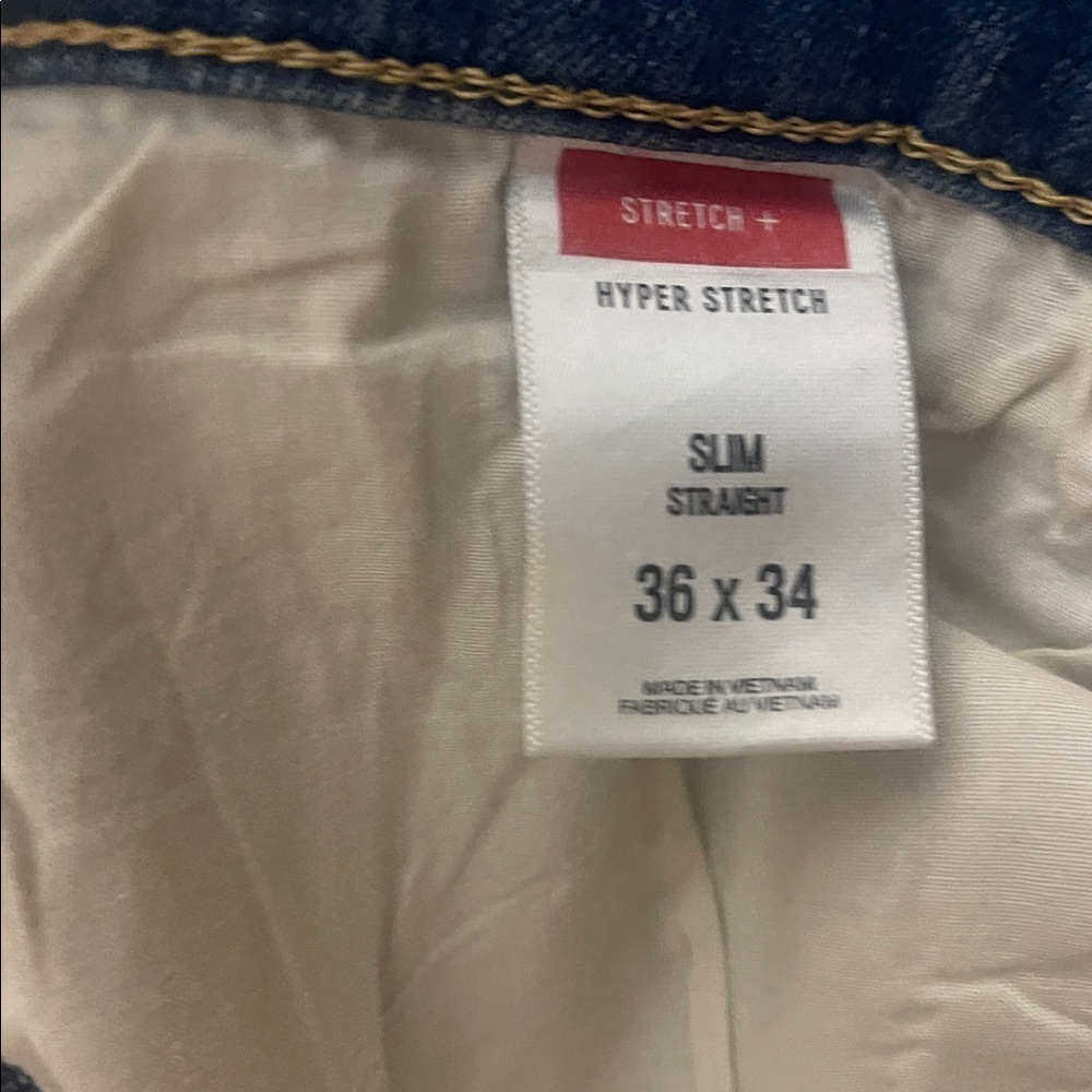 Express Hyper Stretch Distressed Slim Straight Jeans Mens 36x34 Blue - Picture 10 of 13